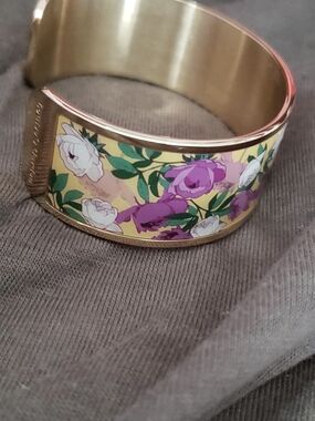 Floral Enamel Gold-Tone Cuff Bracelet - Pink & White Roses